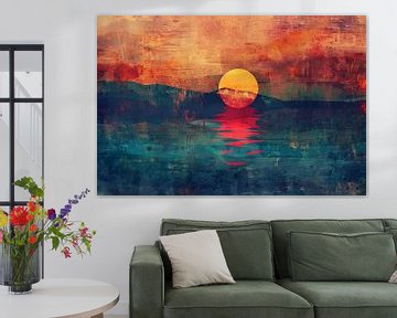 Abstracte kleurrijke zonsondergang over water van Art & Soul Creations