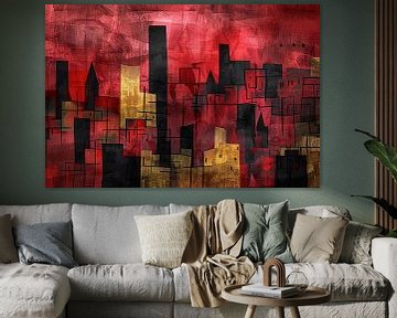 Abstracte digitale skyline kunst in levendige kleuren van Art & Soul Creations