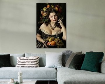 Mollige Rubenesque Frau Porträt mit Obst