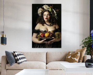 volslanke rubenesque vrouw met fruit van Egon Zitter