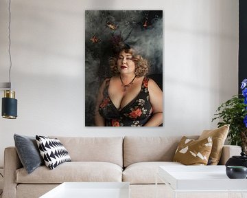 volslanke rubenesque vrouw met vlinders van Egon Zitter