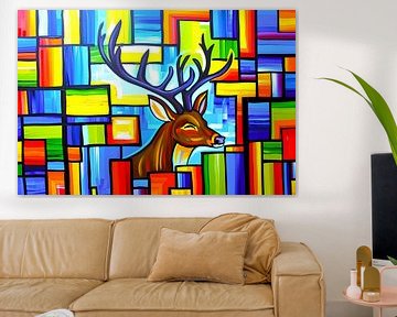 Kleurrijk kubistisch schilderij van een hert van Art & Soul Creations