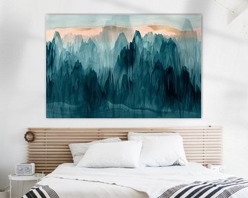 Abstracte bergen in blauw en turquoise van Art & Soul Creations