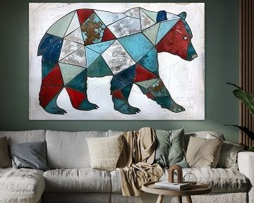 Geometrische beer in kleurrijke moderne kunst van De Muurdecoratie