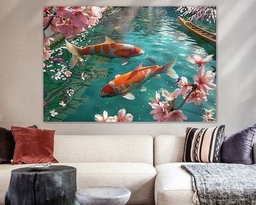 Koi carp fishing in a pond by Egon Zitter