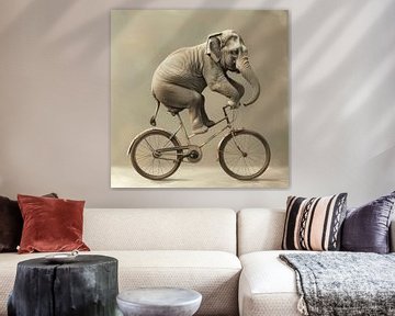 Olifant op een fiets van Poster Art Shop