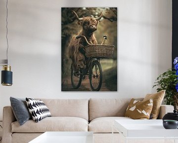 Hooglanders op de fiets van Poster Art Shop