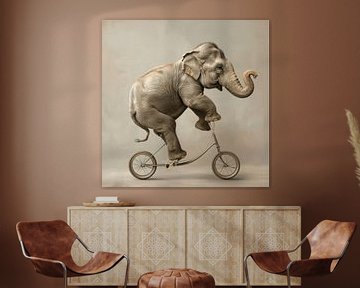 Olifant op een fiets van Poster Art Shop