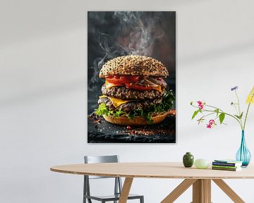 Hete cheeseburger - Stijlvolle keukenposter van Poster Art Shop