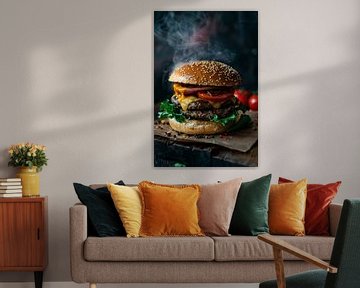 Hete cheeseburger - Stijlvolle keukenposter van Poster Art Shop