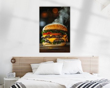 Hete cheeseburger - Stijlvolle keukenposter van Poster Art Shop