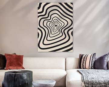 Grafische kunst Heartbeat – Beige en zwart – Muur galerie - Japandi – Abstract van Design by Pien