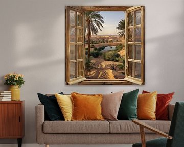 Oasenlandschaft durchs Fenster von Poster Art Shop