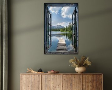 Uitzicht vanuit het raam op het meer van Poster Art Shop