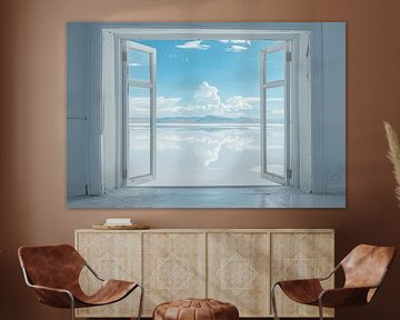 Vue de la fenêtre sur le lac salé sur Poster Art Shop