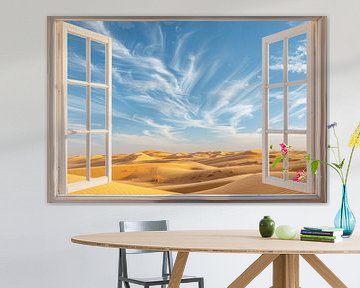 Uitzicht vanuit het raam op de woestijn van Poster Art Shop