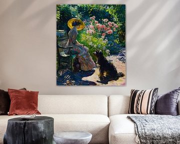 Frau sitzt mit Hund auf Sofa von Egon Zitter