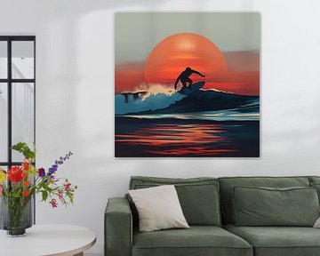 Surfer in de zonsondergang van ARTemberaubend