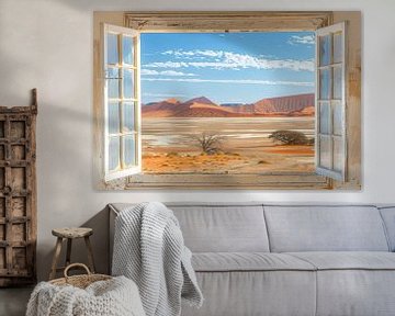 Uitzicht vanuit het raam op de Namib-woestijn van Poster Art Shop