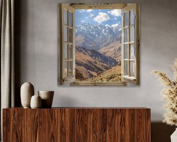 Uitzicht vanuit het raam op de Jbel Toubkal van Poster Art Shop