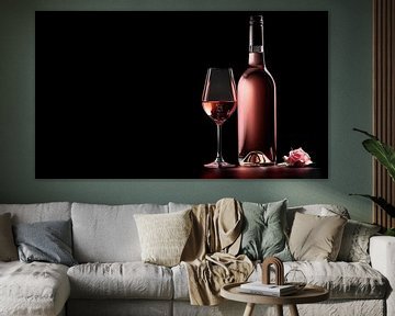 Roséfles met glas en roos panorama van TheXclusive Art