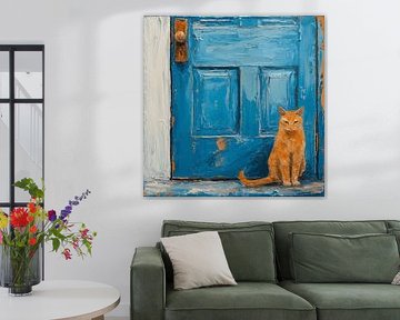 Katze vor blauer Tür