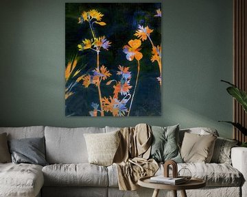bloemen - zwart en kleuren van Claudia Gründler