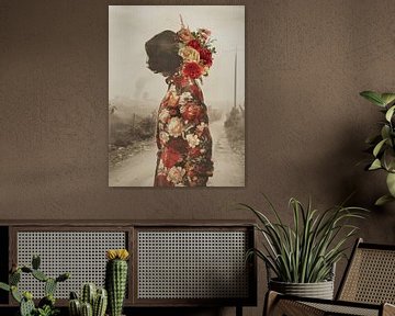 Vintage portret met bloemen collage van Carla Van Iersel