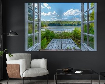 Fenêtre sur paysage lacustre sur Poster Art Shop