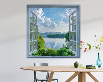 Uitzicht op het meer door het raam van Poster Art Shop