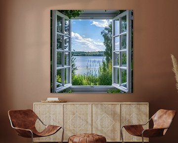 Uitzicht op het meer door het raam van Poster Art Shop