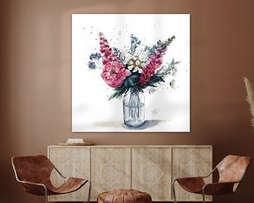 Romantisch boeket in aquarel en inkt van Spetter & Spat