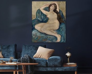 Portret naakte vrouw in blauwe fauteuil van WEST EGG designs