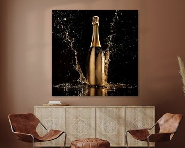 Gouden champagnefles splash van TheXclusive Art