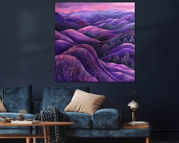 Purple Serenity - Abstrakte Hügel mit lebhaften Baumdetails von Karina Brouwer