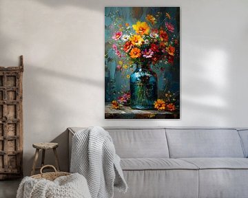 Vaas met Bloemen Schilderij | Bloemen Schilderij Abstract van AiArtLand