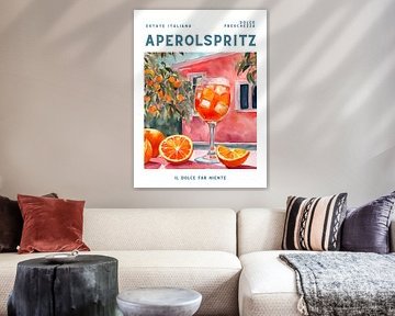 Aperol Spritz, posterstijl, aquarel van Kim Karol / Ohkimiko