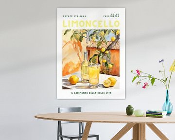 Limoncello poster met fles, glas, citroenen, aquarel van Kim Karol / Ohkimiko