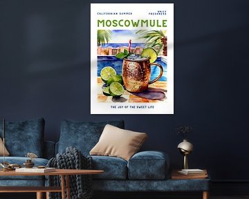 Poster Moscow Mule drinken bij het zwembad, aquarel van Kim Karol / Ohkimiko