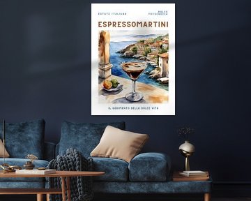 Poster Espresso Martini voor de achtergrond van een eiland, aquarel van Kim Karol / Ohkimiko