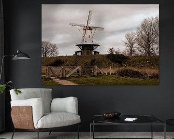 Mill with sheep by Aline van Helden