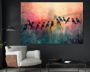 Schilderij Vogels op Tak | Schilderij Vogels | Schilderij Vogels Abstract van AiArtLand