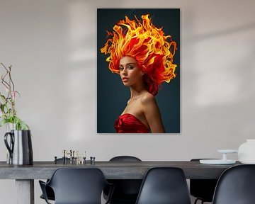 Porträt Frau mit Feuer