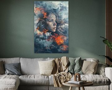 Porträt Frau mit Feuer