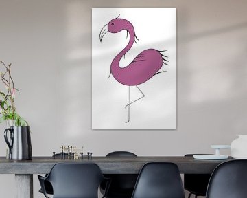 Paarse flamingo op één poot van Stinis illustraties