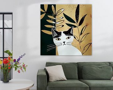 Witte kat dierenportret muurdecoratie van Vlindertuin-Art