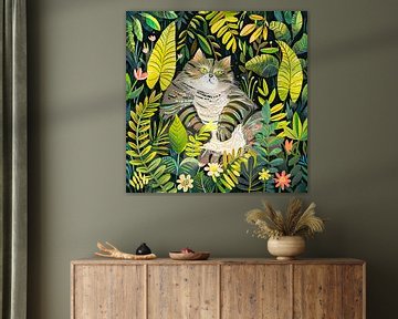 Muurdecoratie kat met bladeren van Vlindertuin-Art