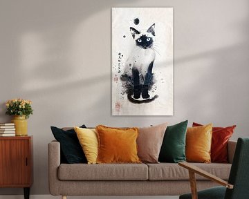 Aquarel Siamese kat decoratie van Vlindertuin Art