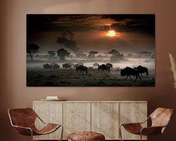 Sonnenuntergang in der afrikanischen Serengeti-Savanne