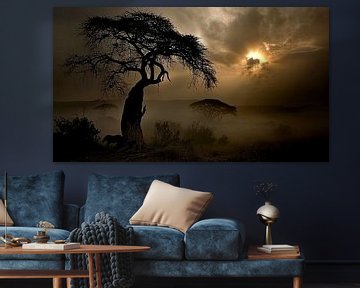 Afrikaanse serengeti savanne zonsondergang